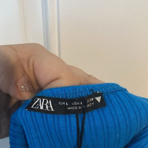 NWT New Zara Blue Ribbed Crop Top Size Large - Picture 5 of 5